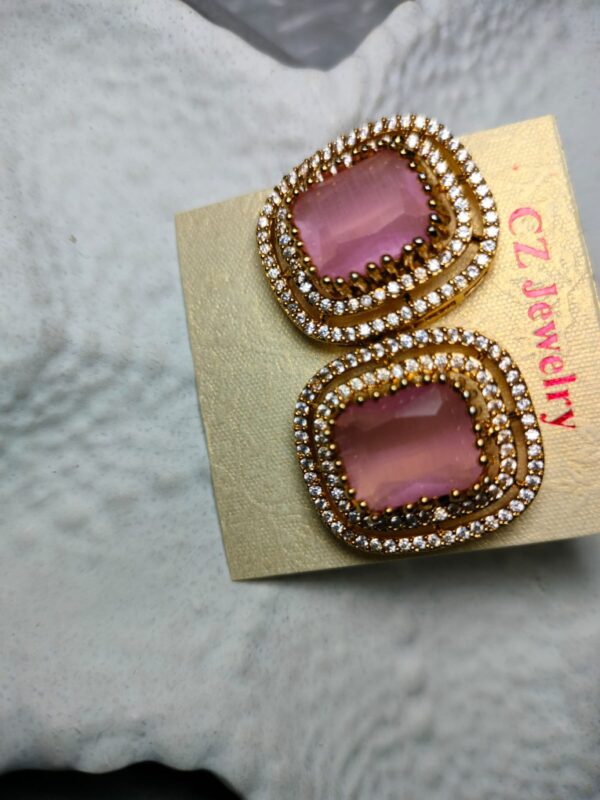Glamorous Rose Pink & CZ Double Halo Stud Earrings