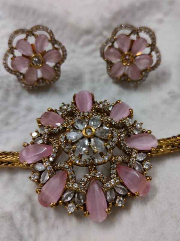 Exquisite Rose Pink & AD Floral Medallion Set