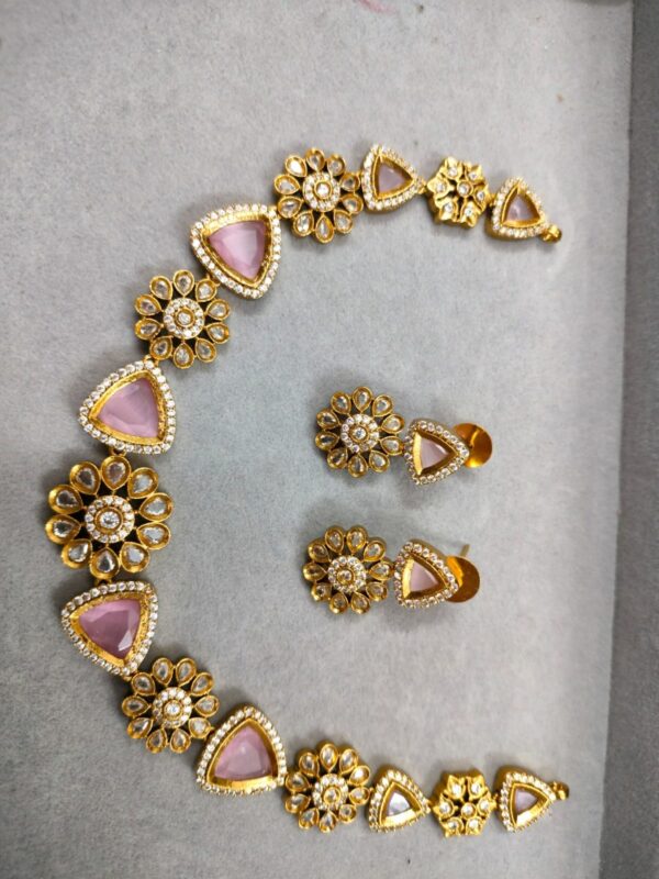 Royal Kundan Polki & Pink Stone Floral Choker Set