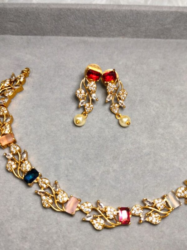 Vibrant Multi-Color Gemstone & AD Vine Necklace Set
