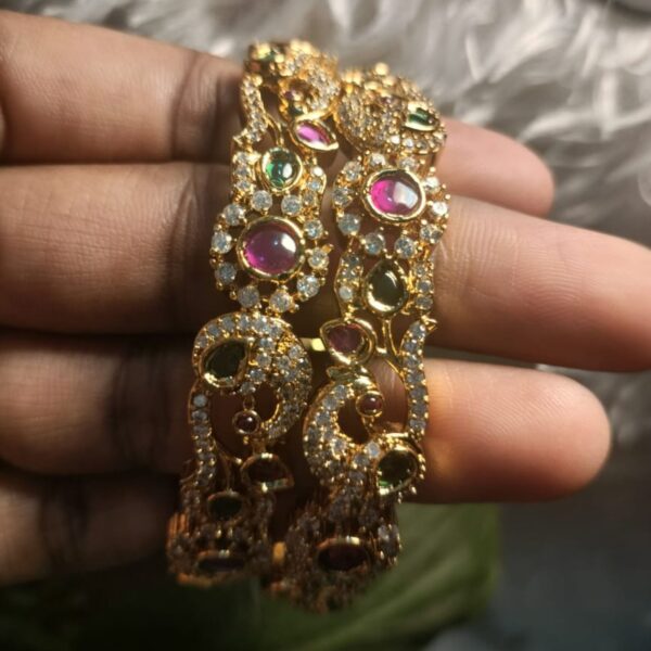 Ornate Gold-Plated Ruby & Emerald Jali Bangles