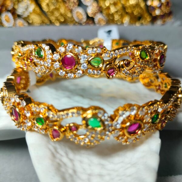 Ornate Gold-Plated Ruby & Emerald Jali Bangles
