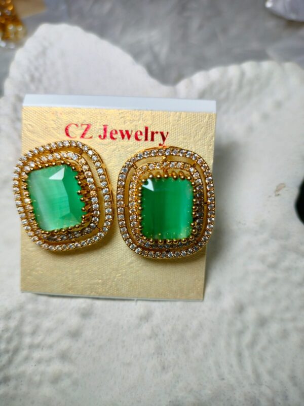 Luxurious Emerald Green & CZ Double Halo Stud Earrings