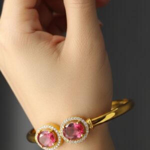 Regal Ruby Red & Diamond Halo Open Cuff Bracelet - ✨ BUY 2, GET 1 FREE! ✨