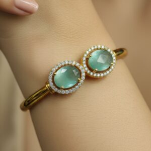 Elegant Sea Green "Cat's Eye" & Diamond Halo Cuff Bracelet - ✨ BUY 2, GET 1 FREE! ✨