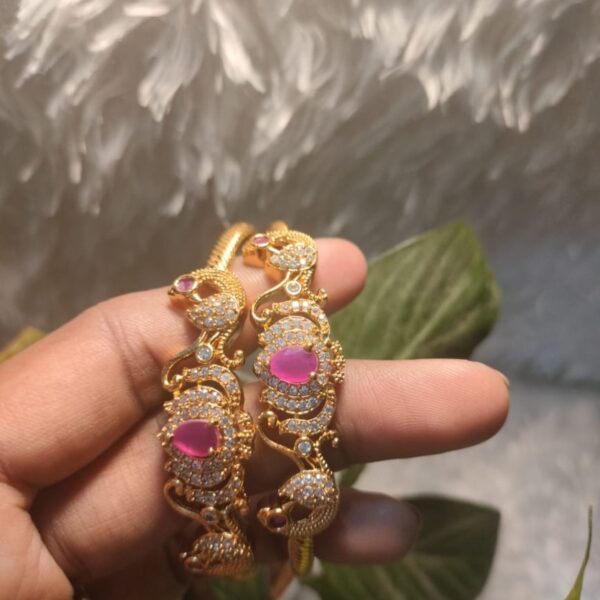 Graceful Gold-Plated Peacock (Mayur) Kada Bracelets