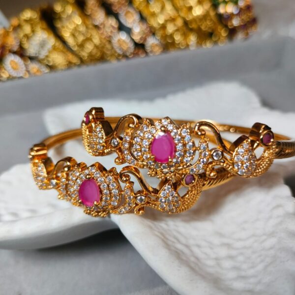 Graceful Gold-Plated Peacock (Mayur) Kada Bracelets