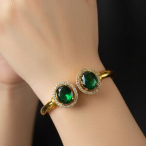 Regal Emerald & Diamond Halo Open Cuff Bracelet - ✨ BUY 2, GET 1 FREE! ✨
