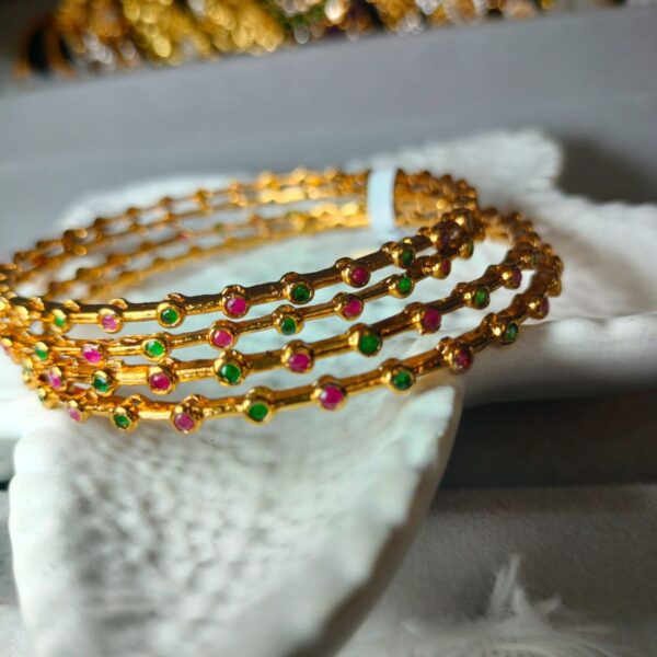 Traditional Ruby & Emerald Kemp Stone Bangles (Set of 4)
