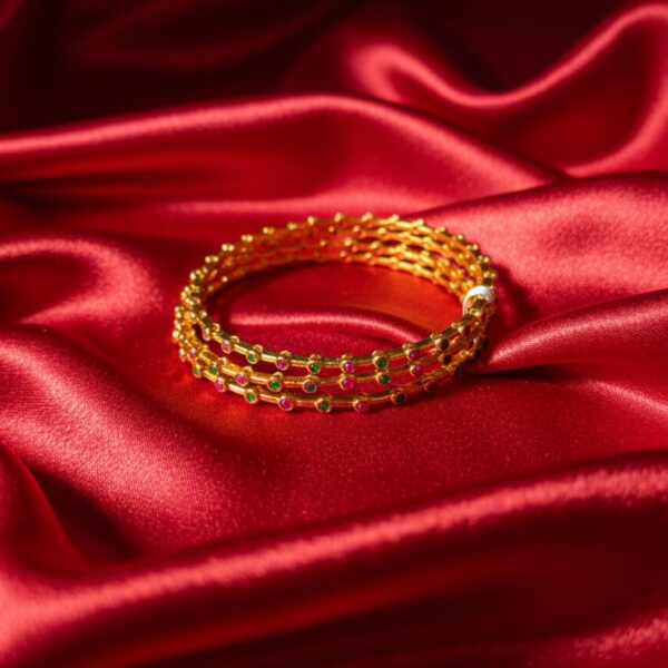 Traditional Ruby & Emerald Kemp Stone Bangles (Set of 4)
