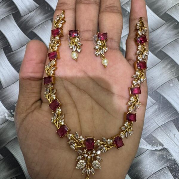 Exquisite Ruby & American Diamond Choker Necklace Set