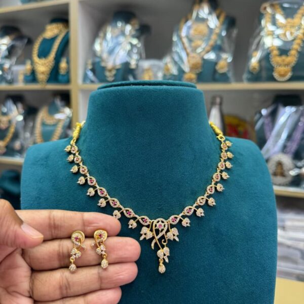 Dainty Diamond-Look & Ruby Accent Necklace Set