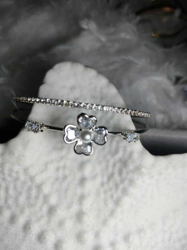 Elegant Pearl Clover & Crystal Stacking Bracelet Set