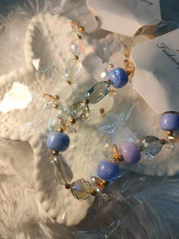 Ethereal Periwinkle Blue & Crystal Beaded Bracelet